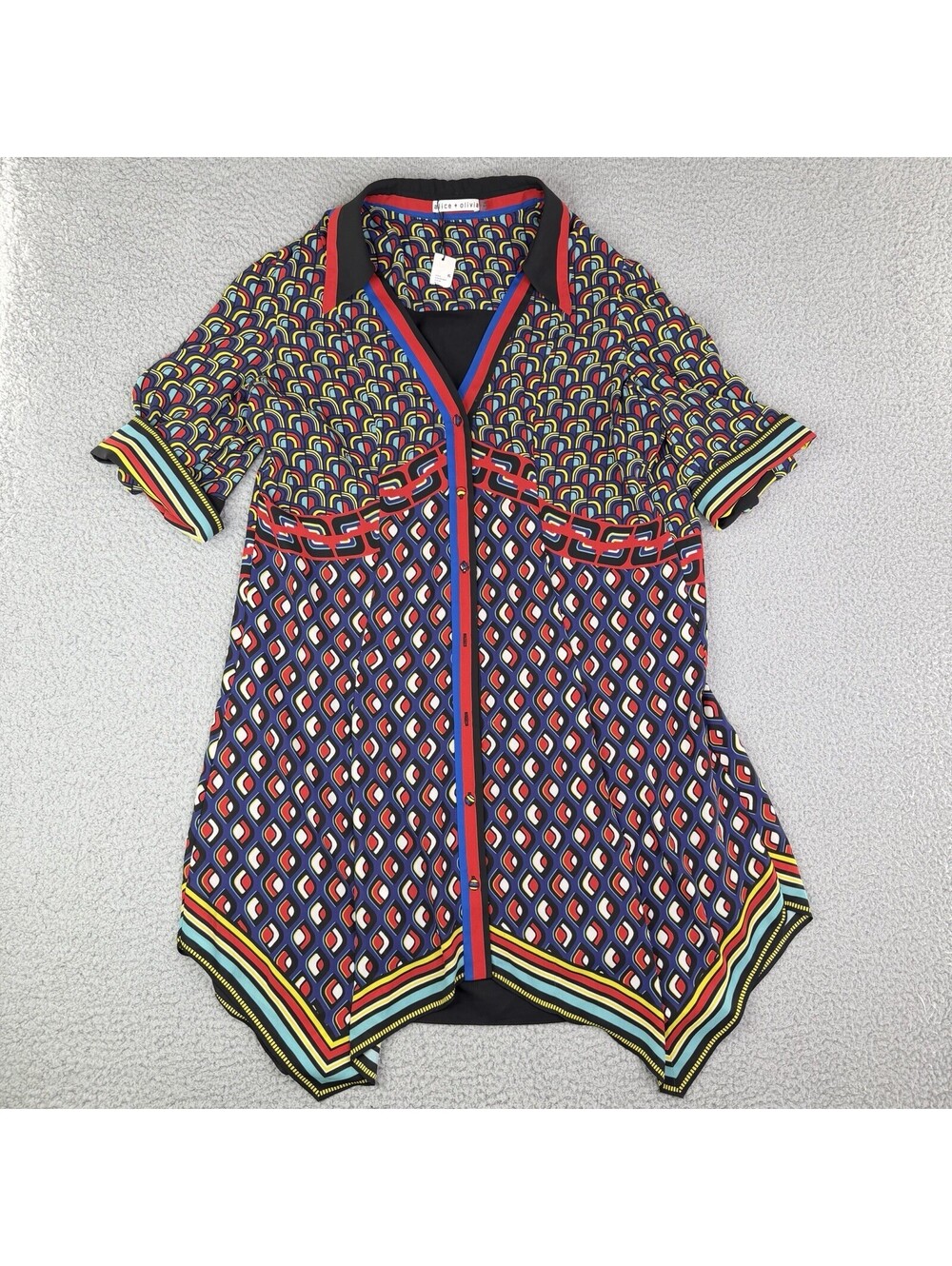 Alice + Olivia Conner Handkerchief Shirt Dress Size Large Floral Print